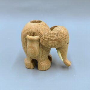 Papel Wooden Elephant Toothpick Holder with Tusks Saddlebags Vintage